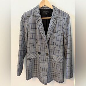 Halogen XSP grey plaid boyfriend blazer